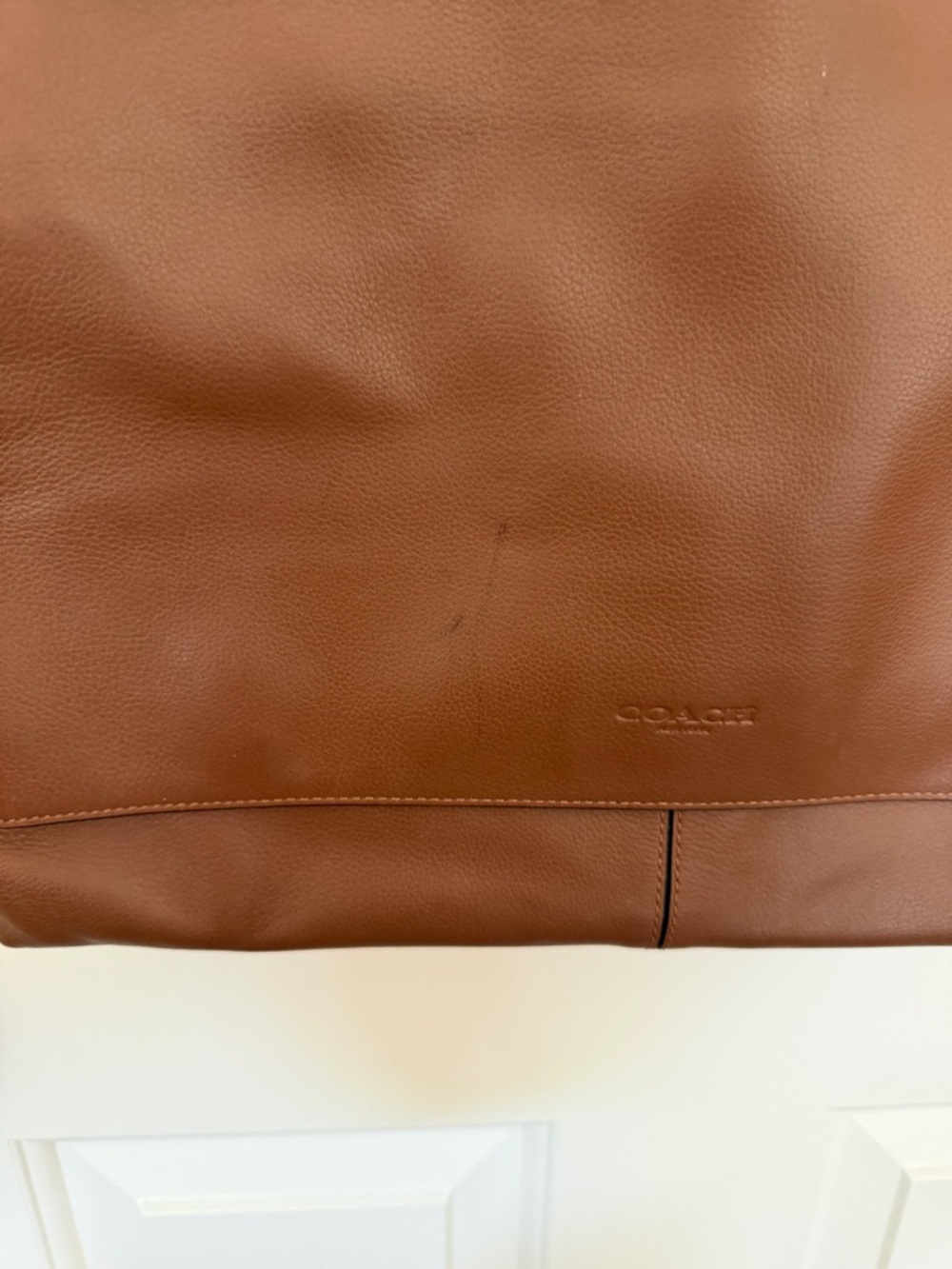 Coach Tan Leather Messenger Bag with Striped Strap - Picture 5 of 10